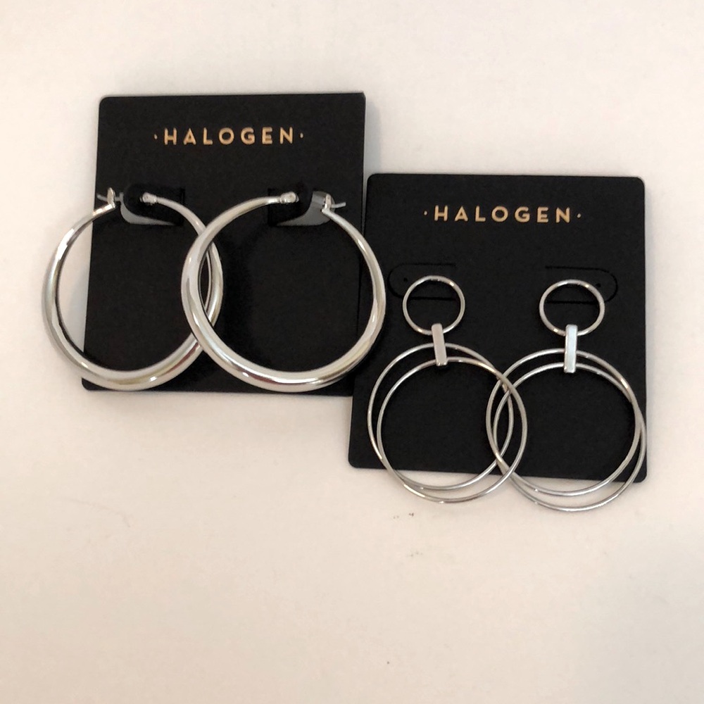 Lot Of Two Pair Halogen Silver Tone Over Brass Hoops Surgical Steel Pierced Ears